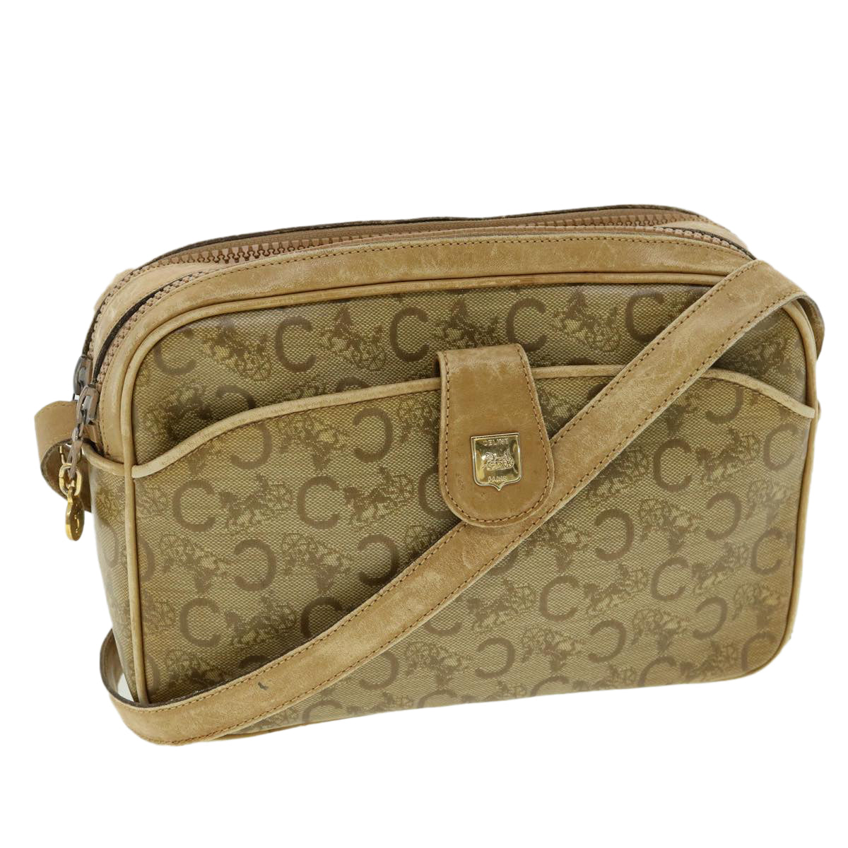 Luxury CELINE C Macadam Canvas Shoulder Bag Beige  fm1641