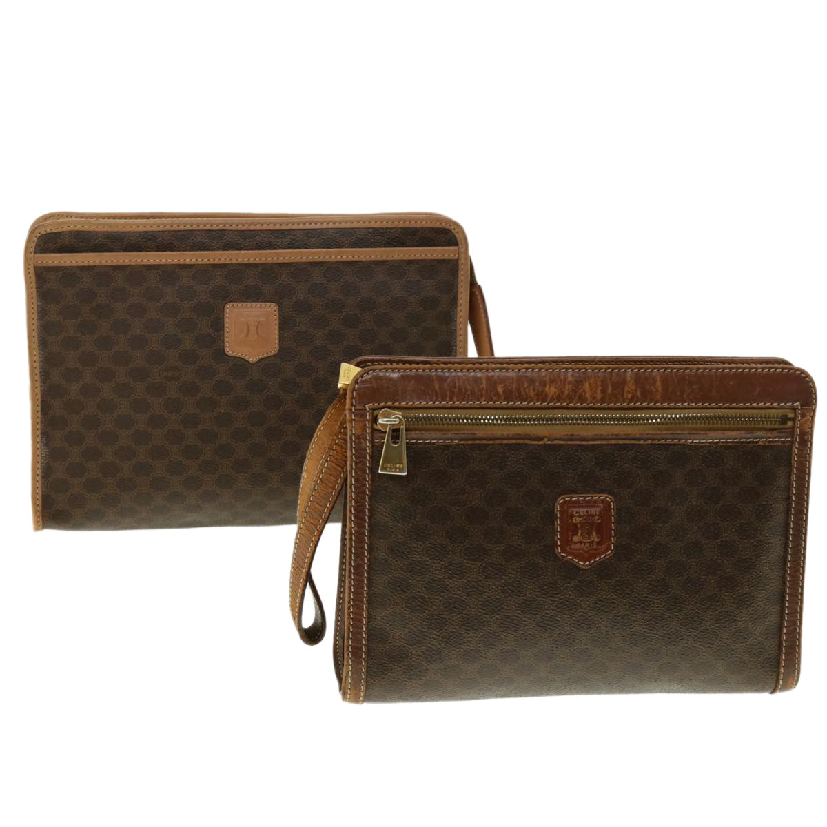 Luxury CELINE Macadam Canvas Clutch Bag PVC Leather 2Set Brown fm2235