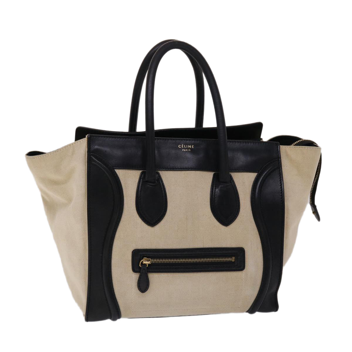 Luxury CELINE Luggage Mini Shopper Hand Bag Canvas Leather Beige  fm2541