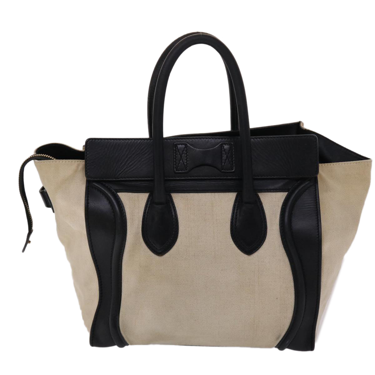 Luxury CELINE Luggage Mini Shopper Hand Bag Canvas Leather Beige  fm2541