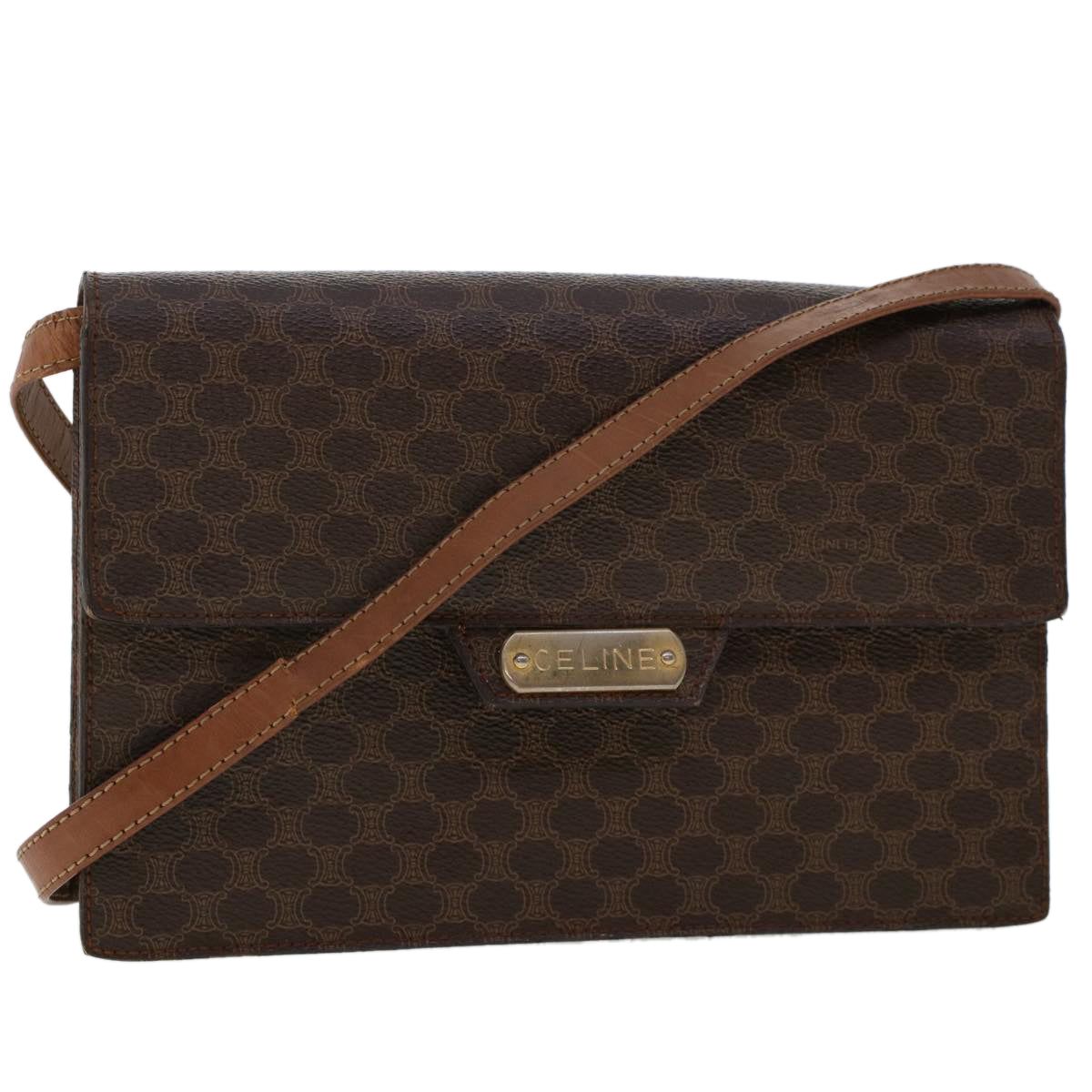 Luxury CELINE Macadam Canvas Shoulder Bag PVC Leather Brown  fm2547