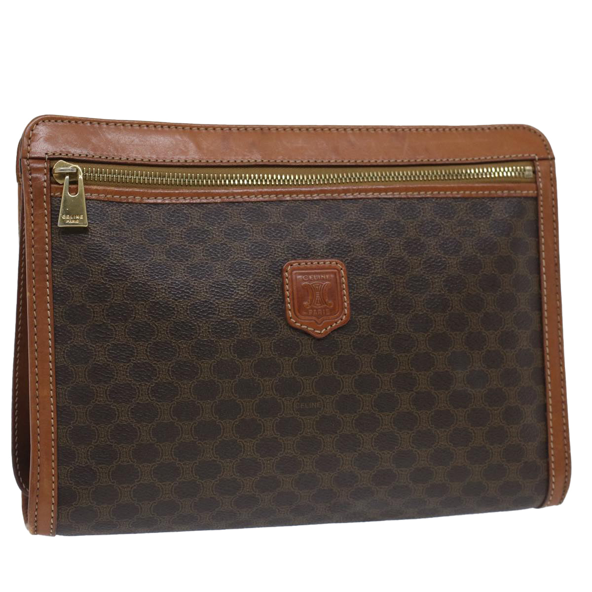 Luxury CELINE Macadam Canvas Clutch Bag PVC Leather Brown fm2642