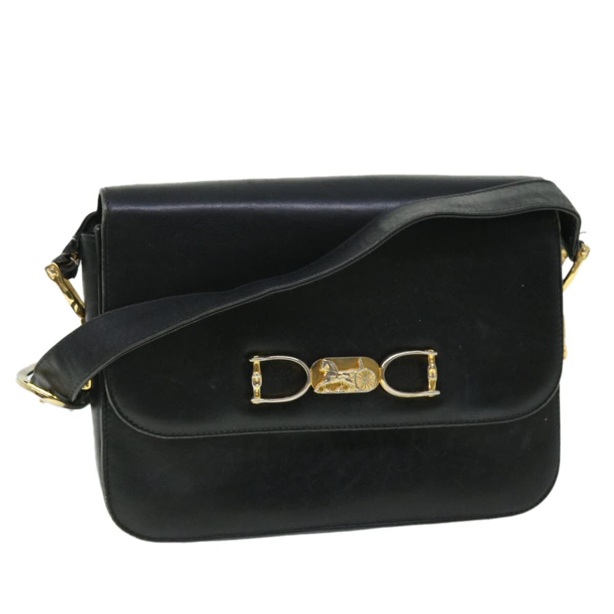 Luxury CELINE Horse Carriage Shoulder Bag Leather Black  fm2707