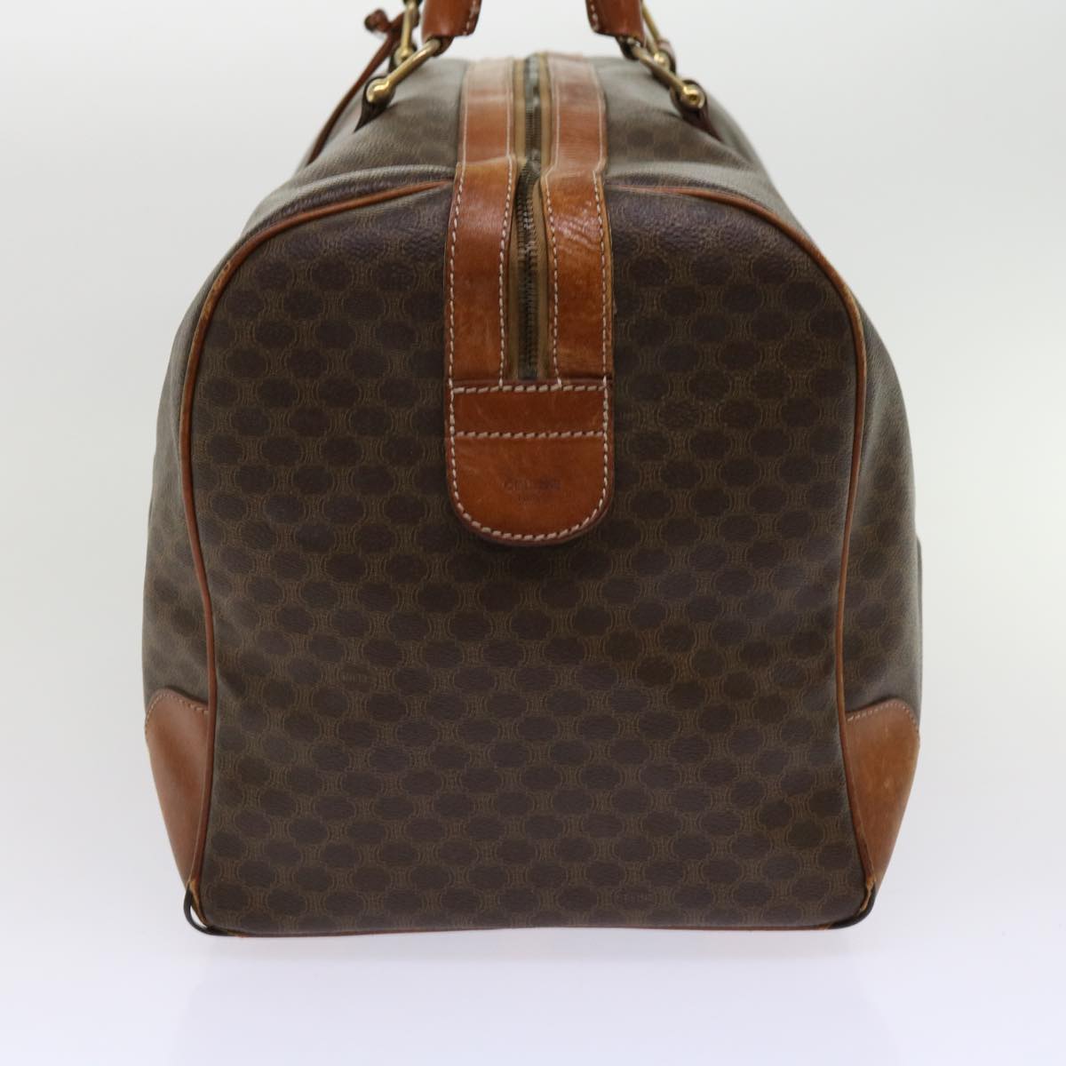 Luxury CELINE Macadam Canvas Boston Bag PVC Leather Brown  fm3071