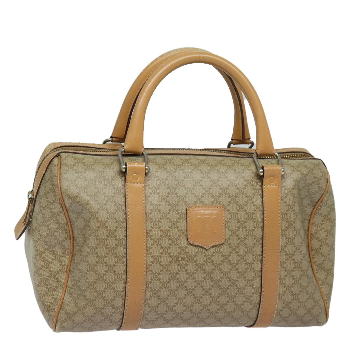 Luxury CELINE Macadam Canvas Boston Bag Beige  fm3561