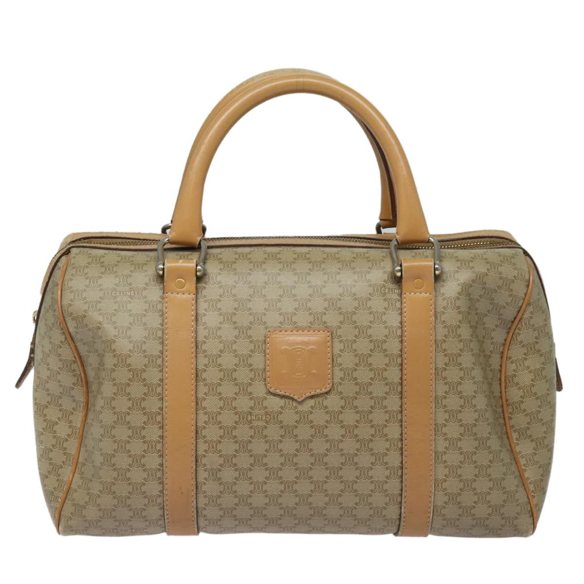 Luxury CELINE Macadam Canvas Boston Bag Beige  fm3561