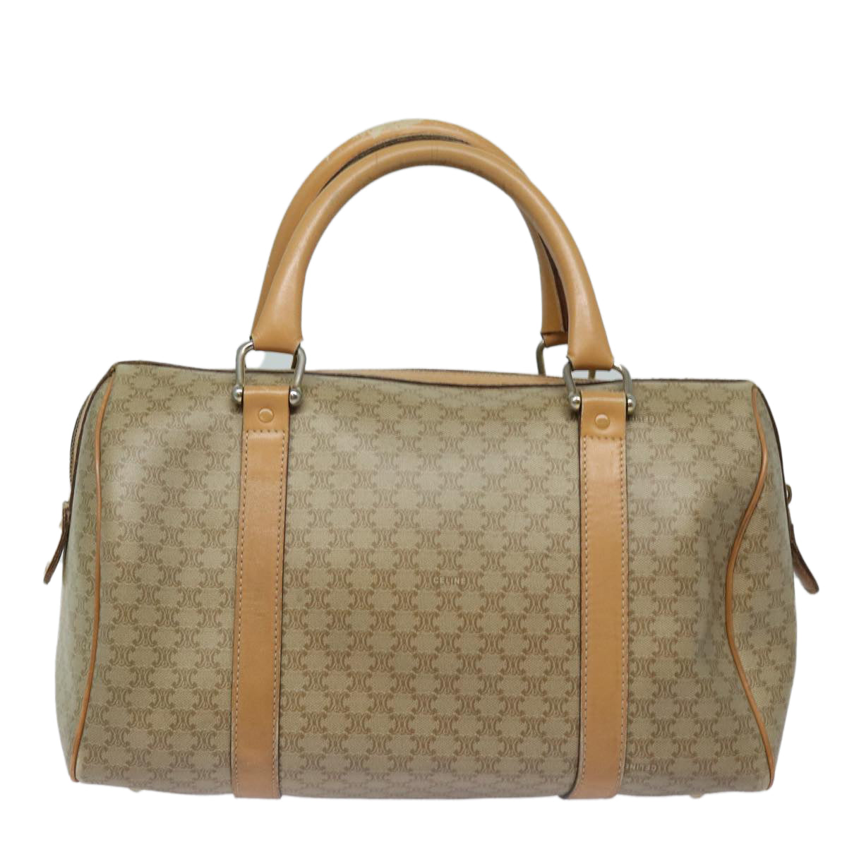 Luxury CELINE Macadam Canvas Boston Bag Beige  fm3561