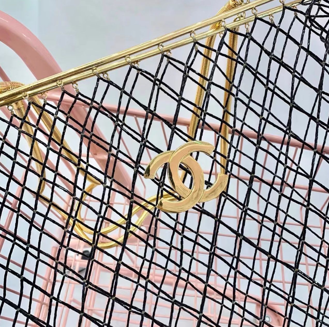 Chanel Rare Spring 1997  Runway Gold Cage Large Shopping Tote Bag