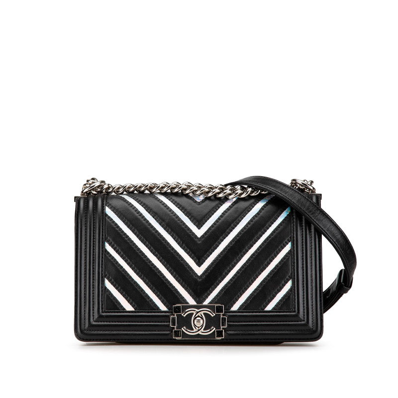 Chanel Boy Chanel Chevron V Stitch Lambskin Patent Leather Shoulder Bag Classic Flap