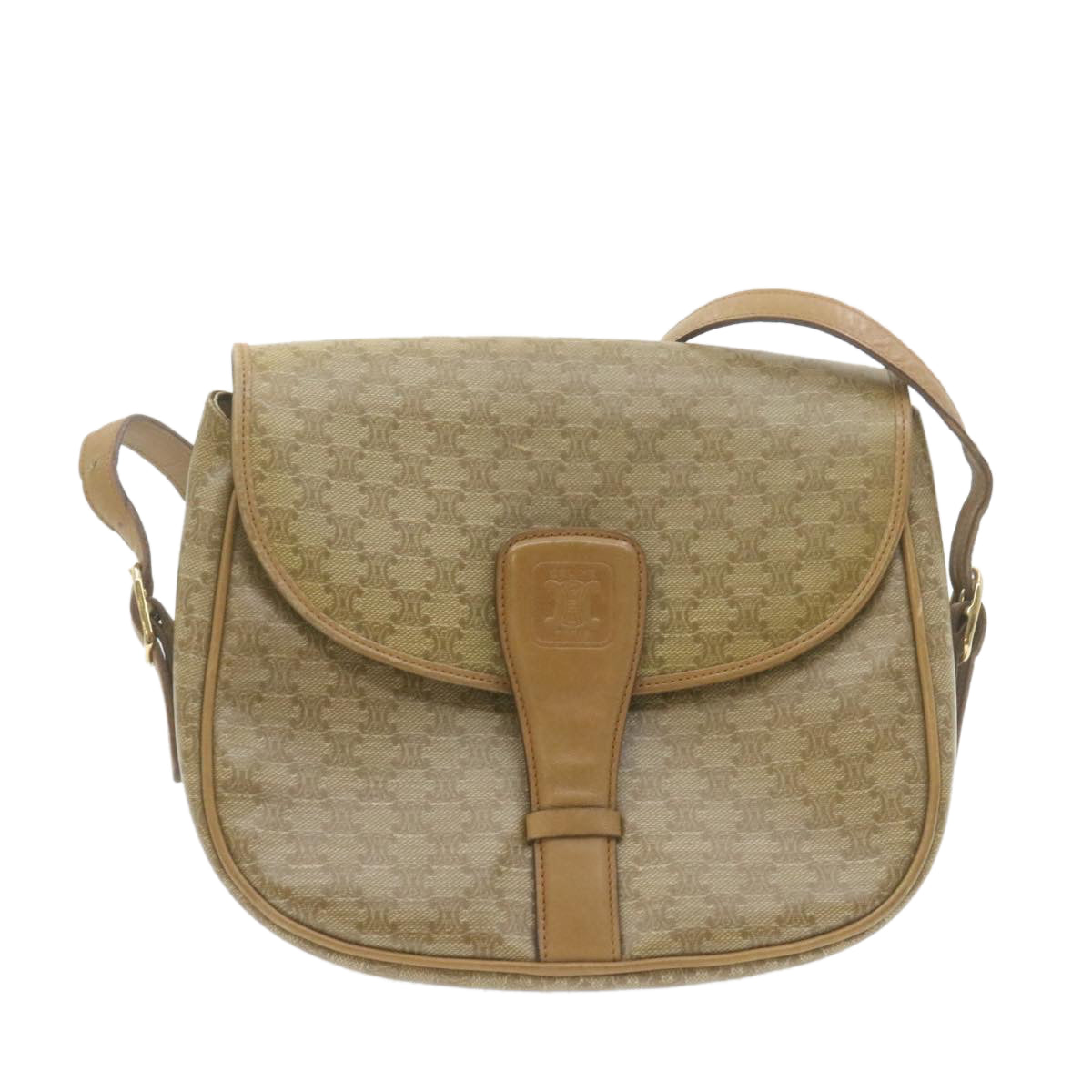 Luxury CELINE Macadam Canvas Shoulder Bag Beige PVC Leather  am612g