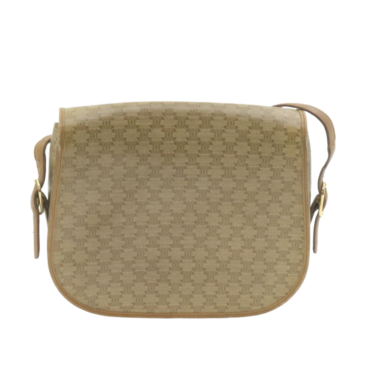 Luxury CELINE Macadam Canvas Shoulder Bag Beige PVC Leather  am612g