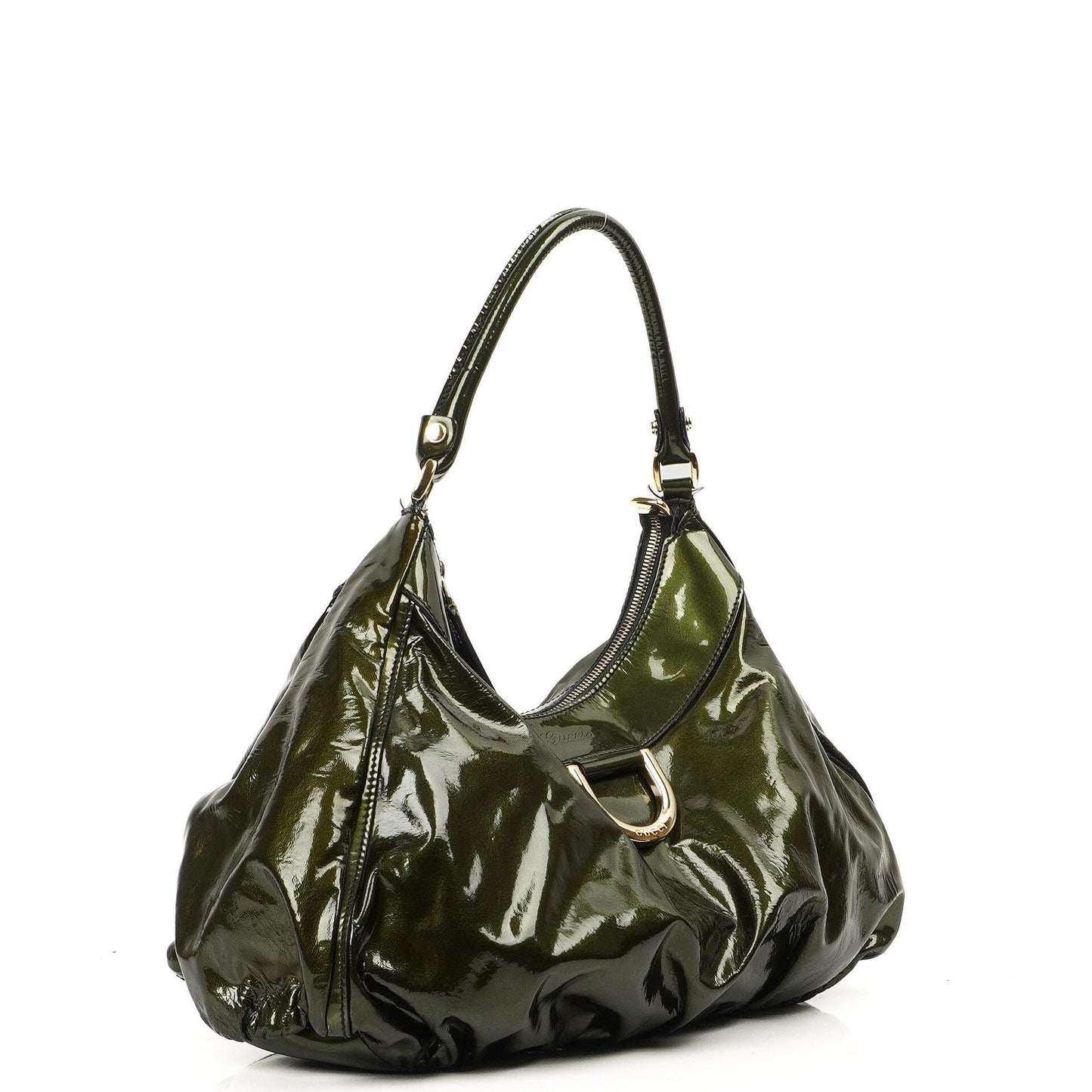 Gucci Abbey D-Ring Olive Green Patent Leather Hobo Bag