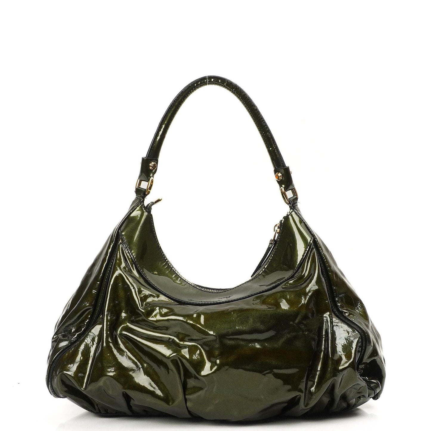 Gucci Abbey D-Ring Olive Green Patent Leather Hobo Bag