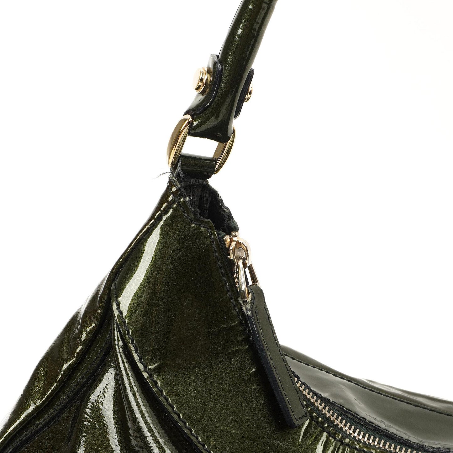 Gucci Abbey D-Ring Olive Green Patent Leather Hobo Bag