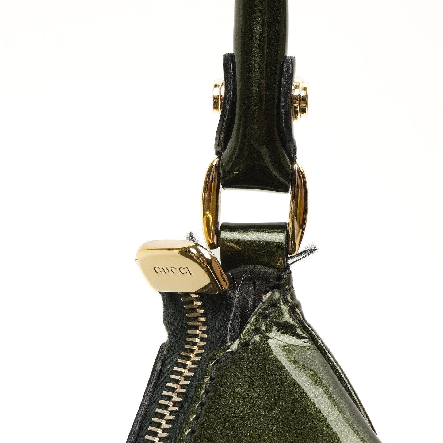 Gucci Abbey D-Ring Olive Green Patent Leather Hobo Bag