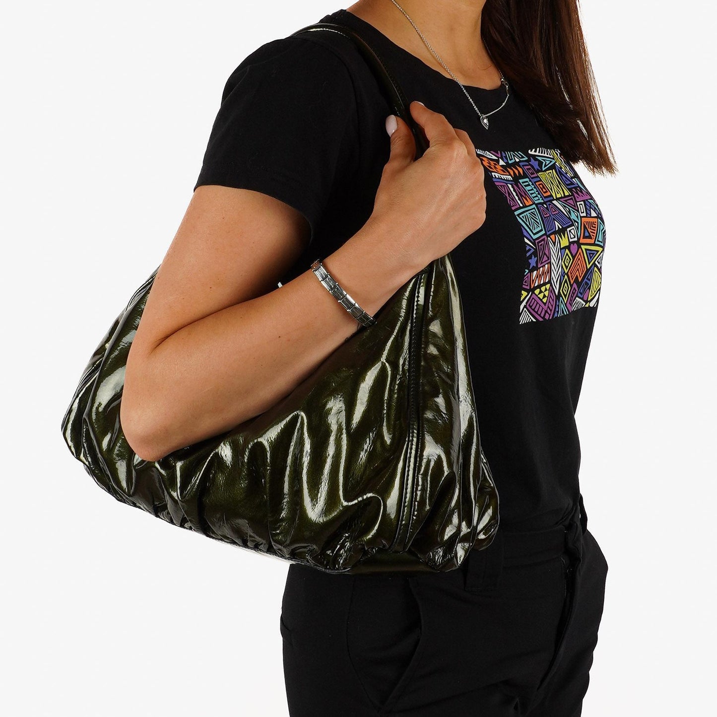 Gucci Abbey D-Ring Olive Green Patent Leather Hobo Bag