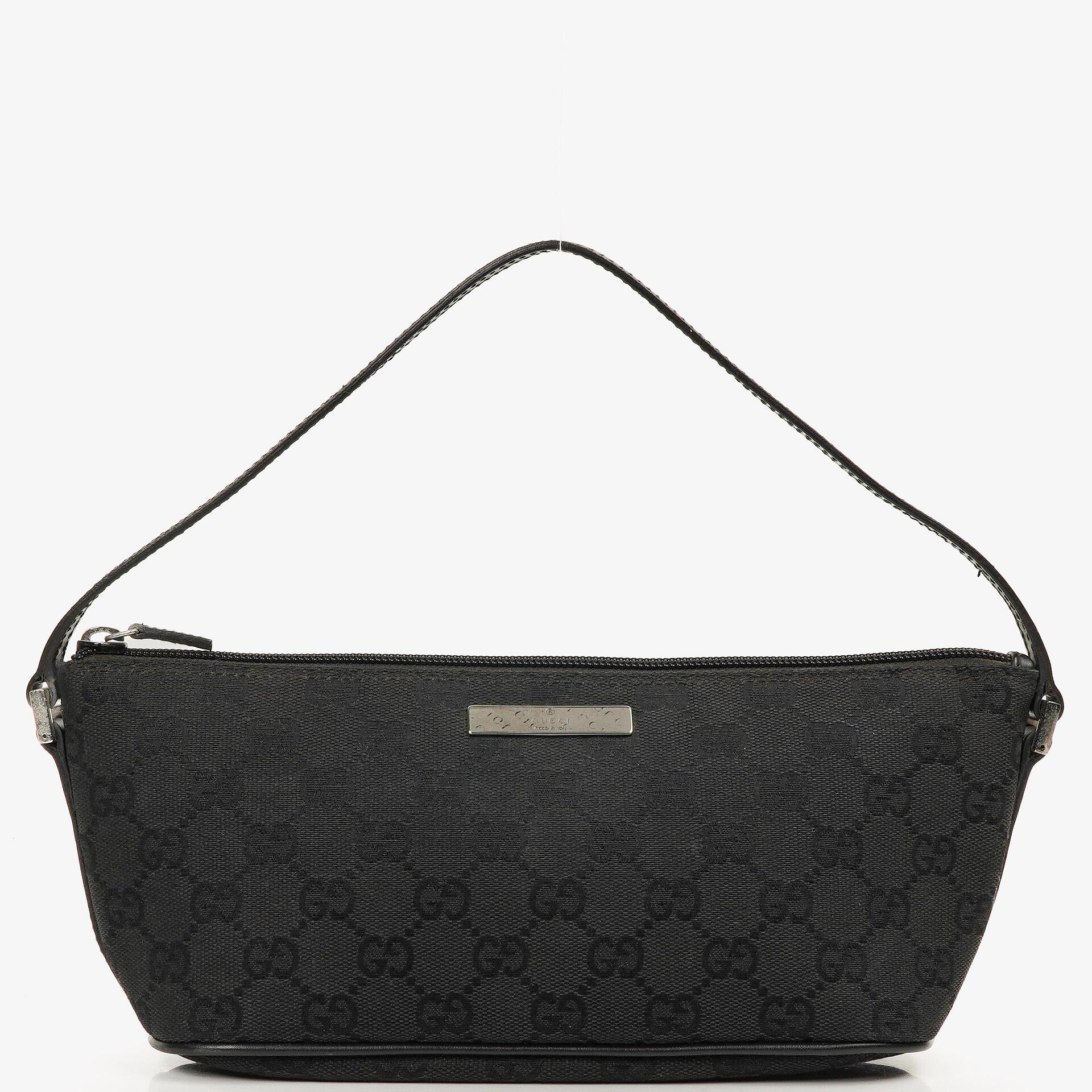 Gucci Baguette Pochette Boat Black GG Monogram Bag