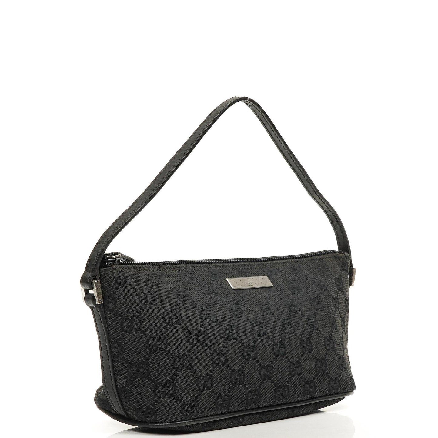 Gucci Baguette Pochette Boat Black GG Monogram Bag