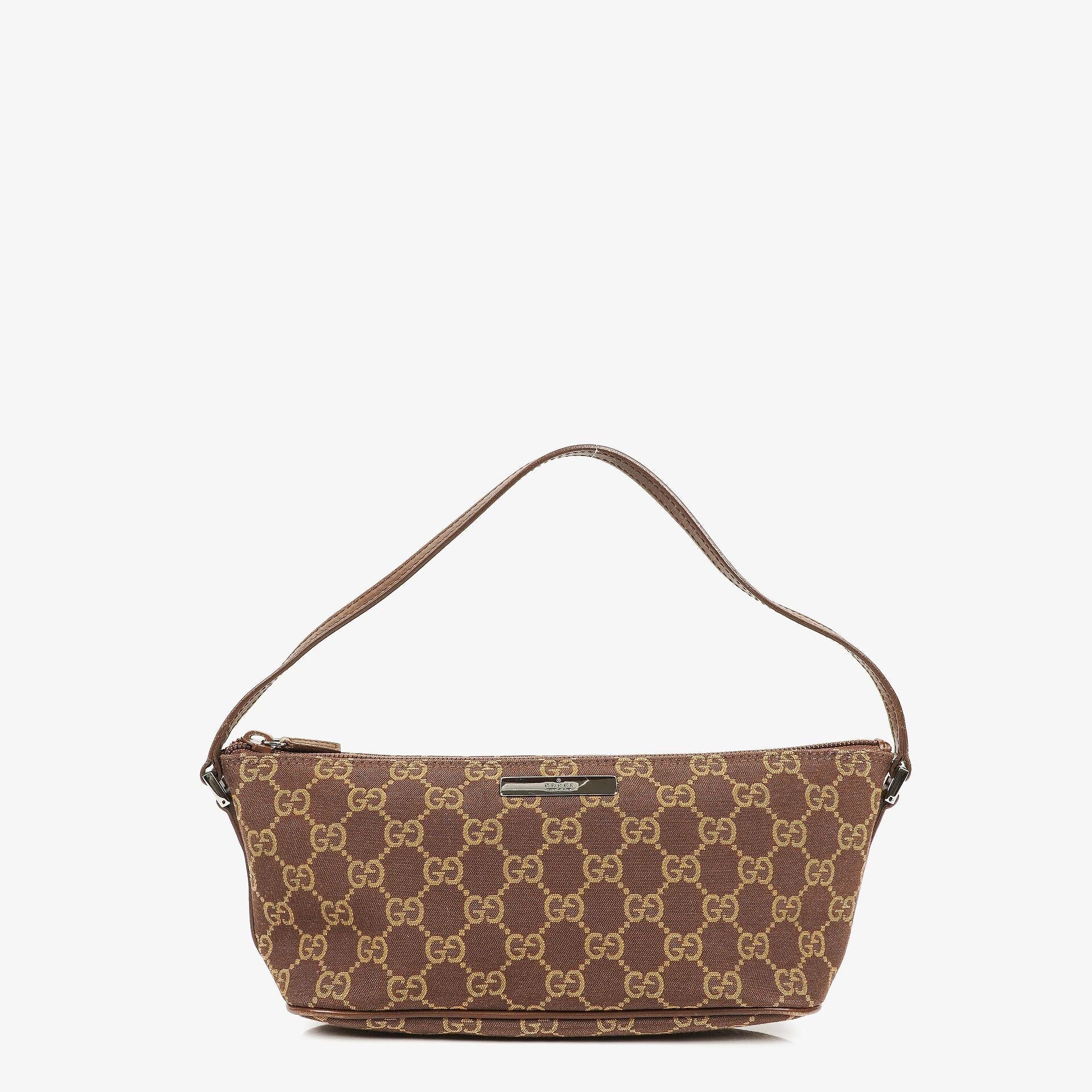 Gucci Baguette Pochette Boat Brown GG Monogram Bag