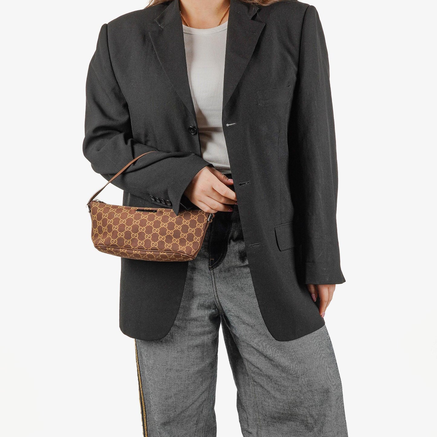 Gucci Baguette Pochette Boat Brown GG Monogram Bag