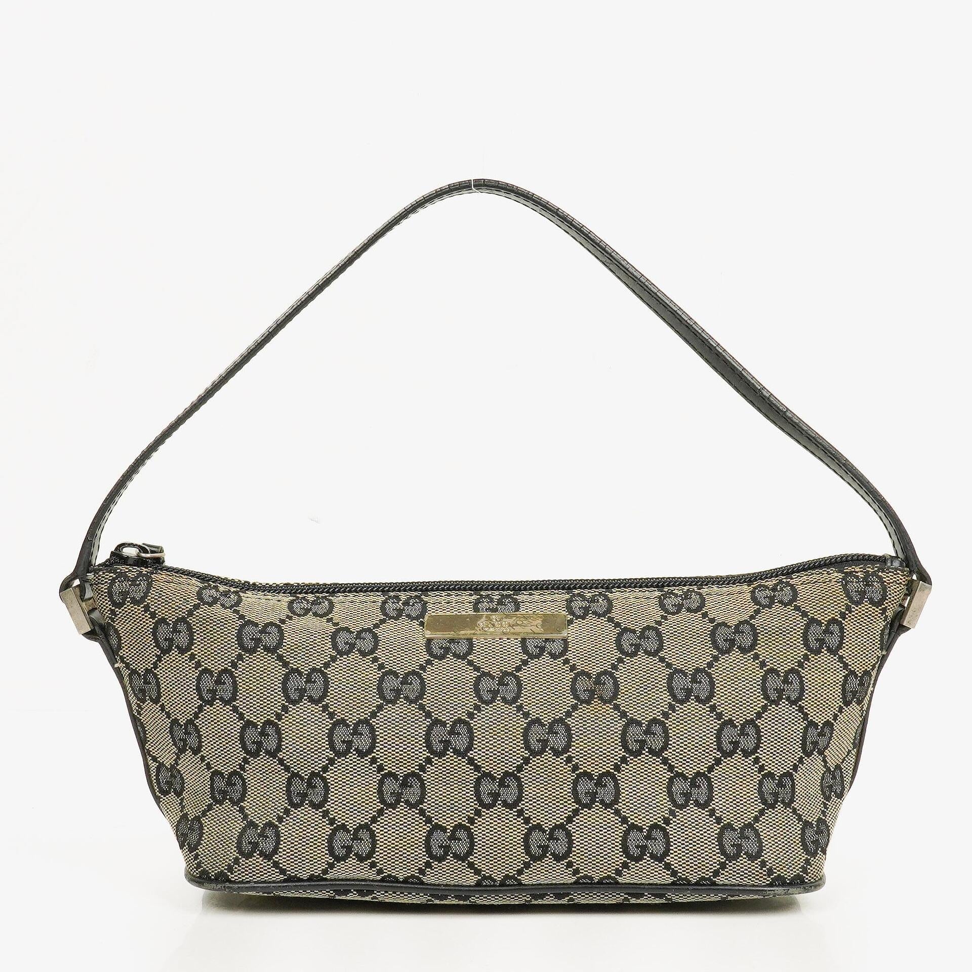Gucci Baguette Pochette Boat Grey/Black GG Monogram Bag