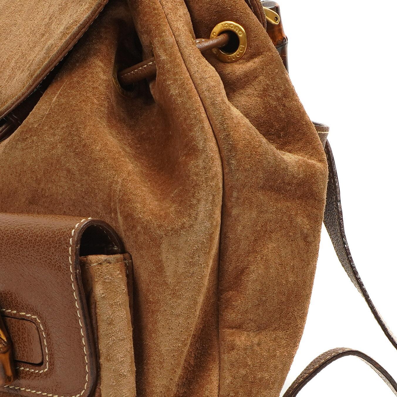 Gucci Bamboo Backpack Brown Suede And Leather