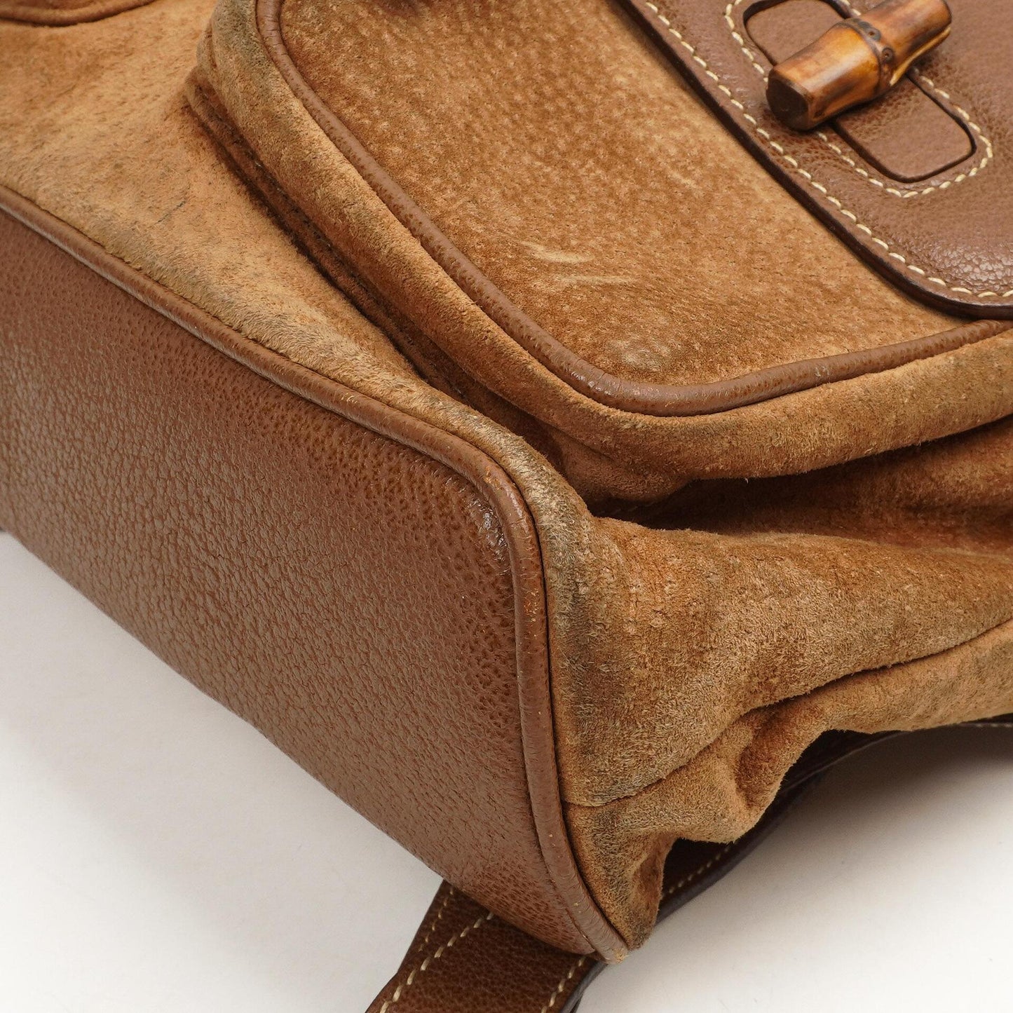 Gucci Bamboo Backpack Brown Suede And Leather