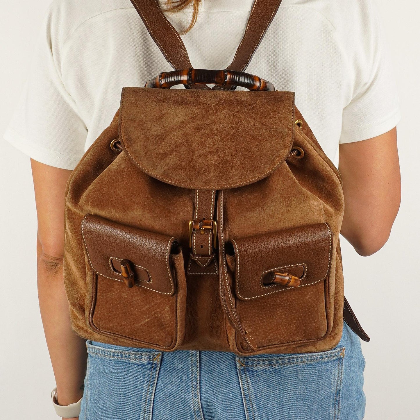 Gucci Bamboo Backpack Brown Suede And Leather