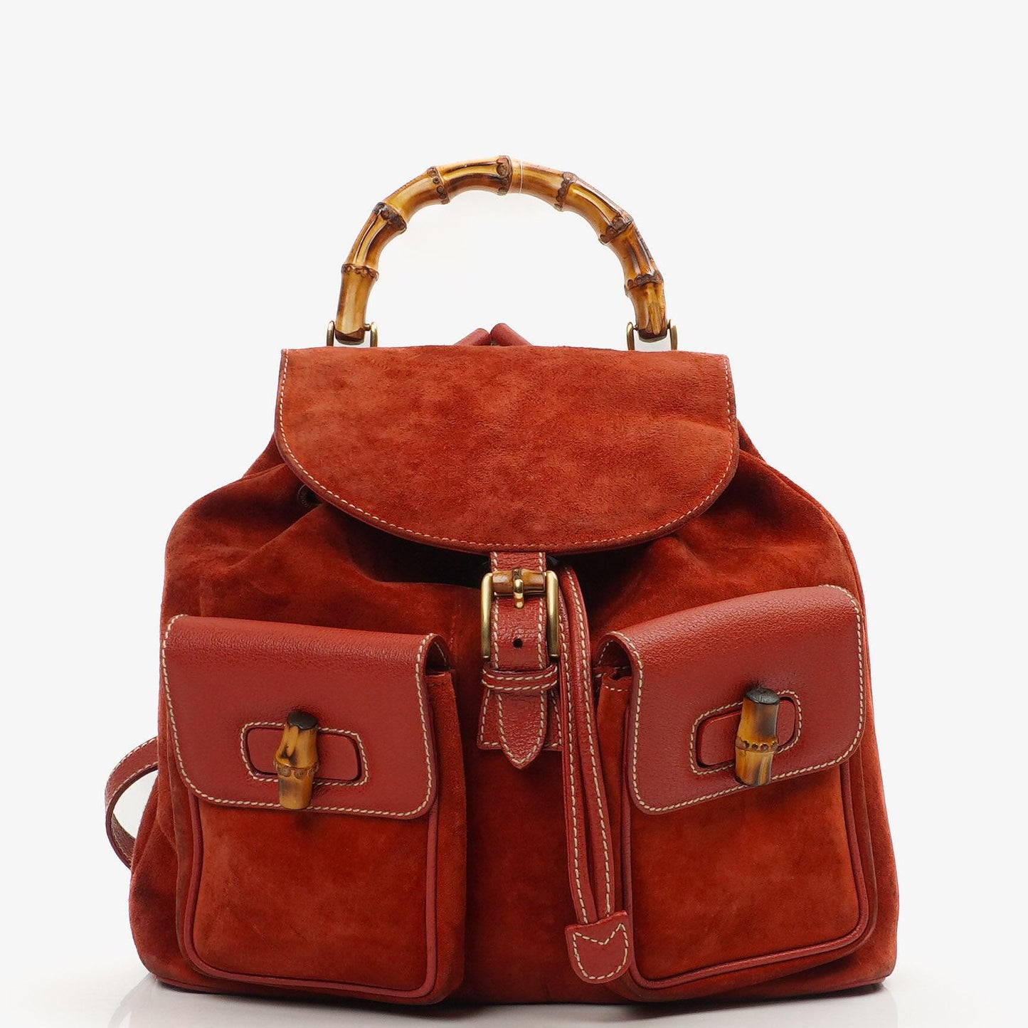 Gucci Bamboo Red Suede And Leather Backpack