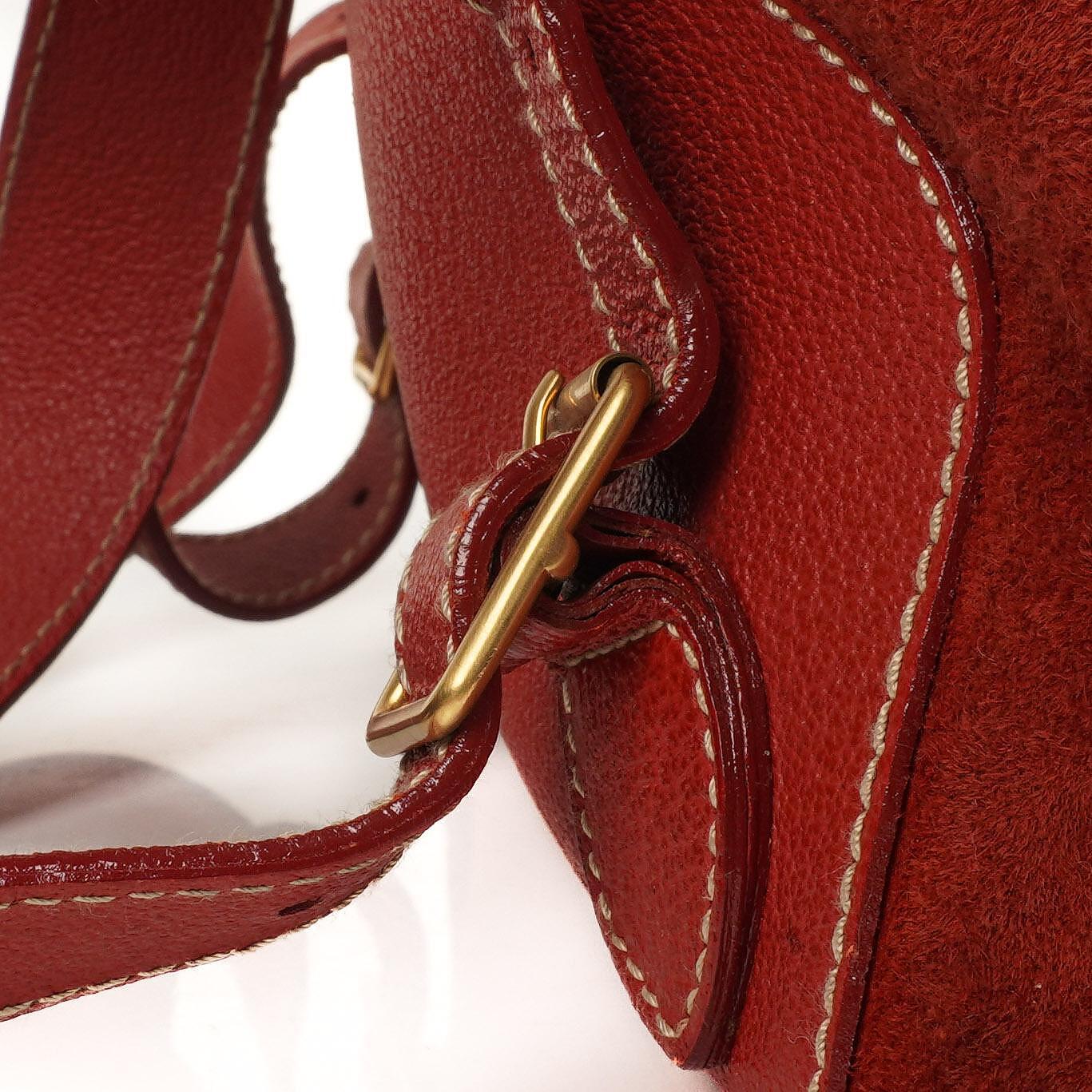 Gucci Bamboo Red Suede And Leather Backpack