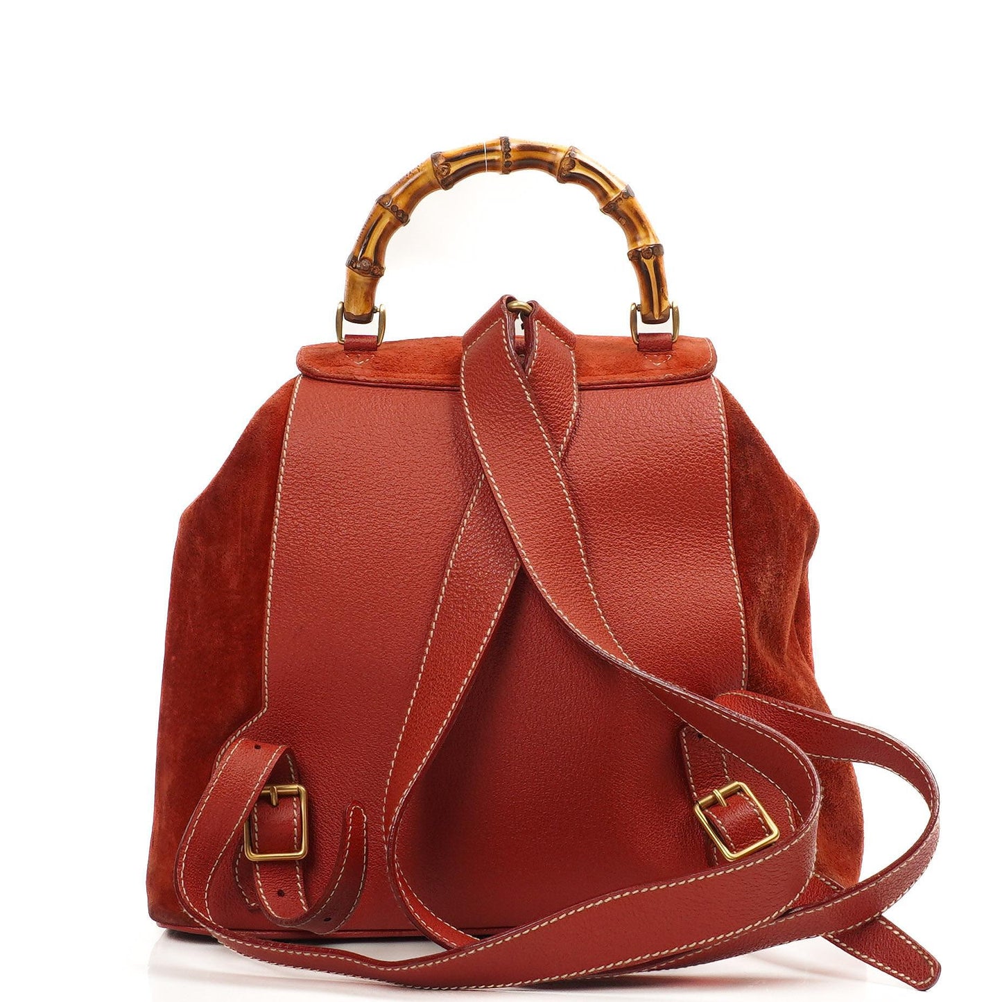 Gucci Bamboo Red Suede And Leather Backpack