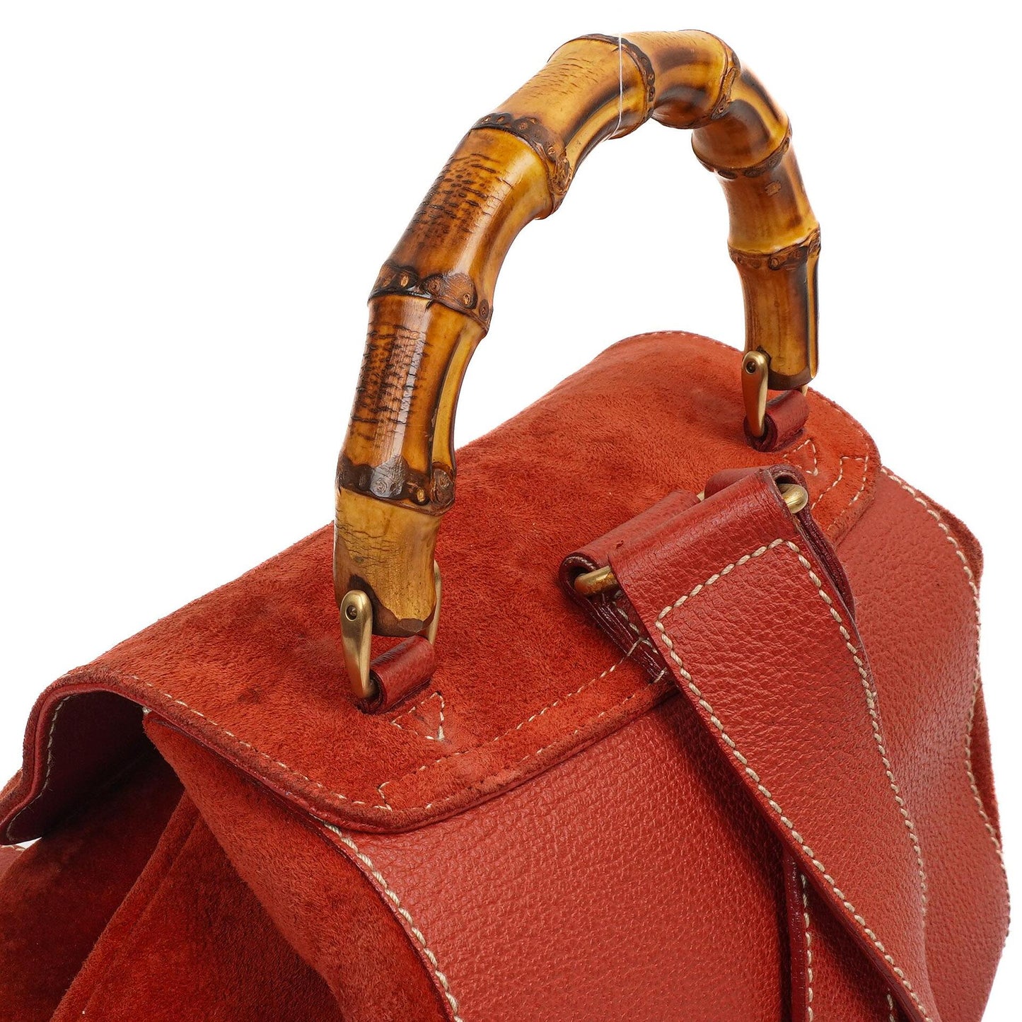 Gucci Bamboo Red Suede And Leather Backpack