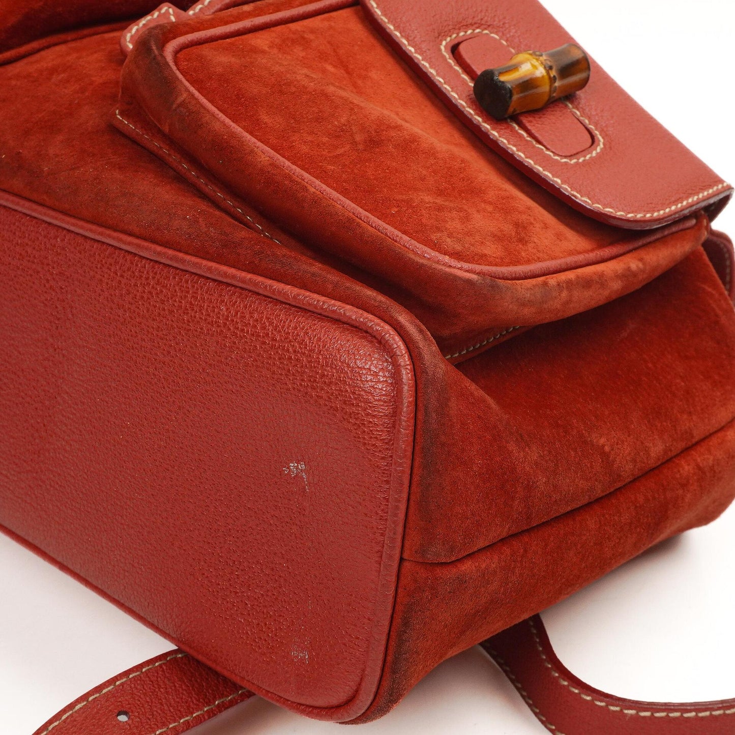 Gucci Bamboo Red Suede And Leather Backpack