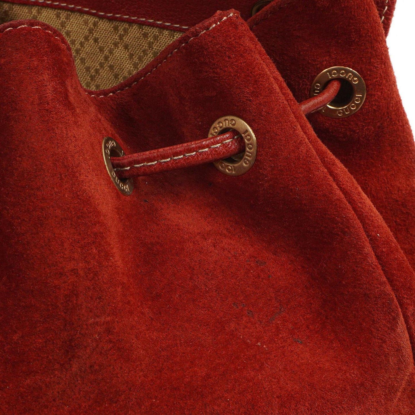 Gucci Bamboo Red Suede And Leather Backpack