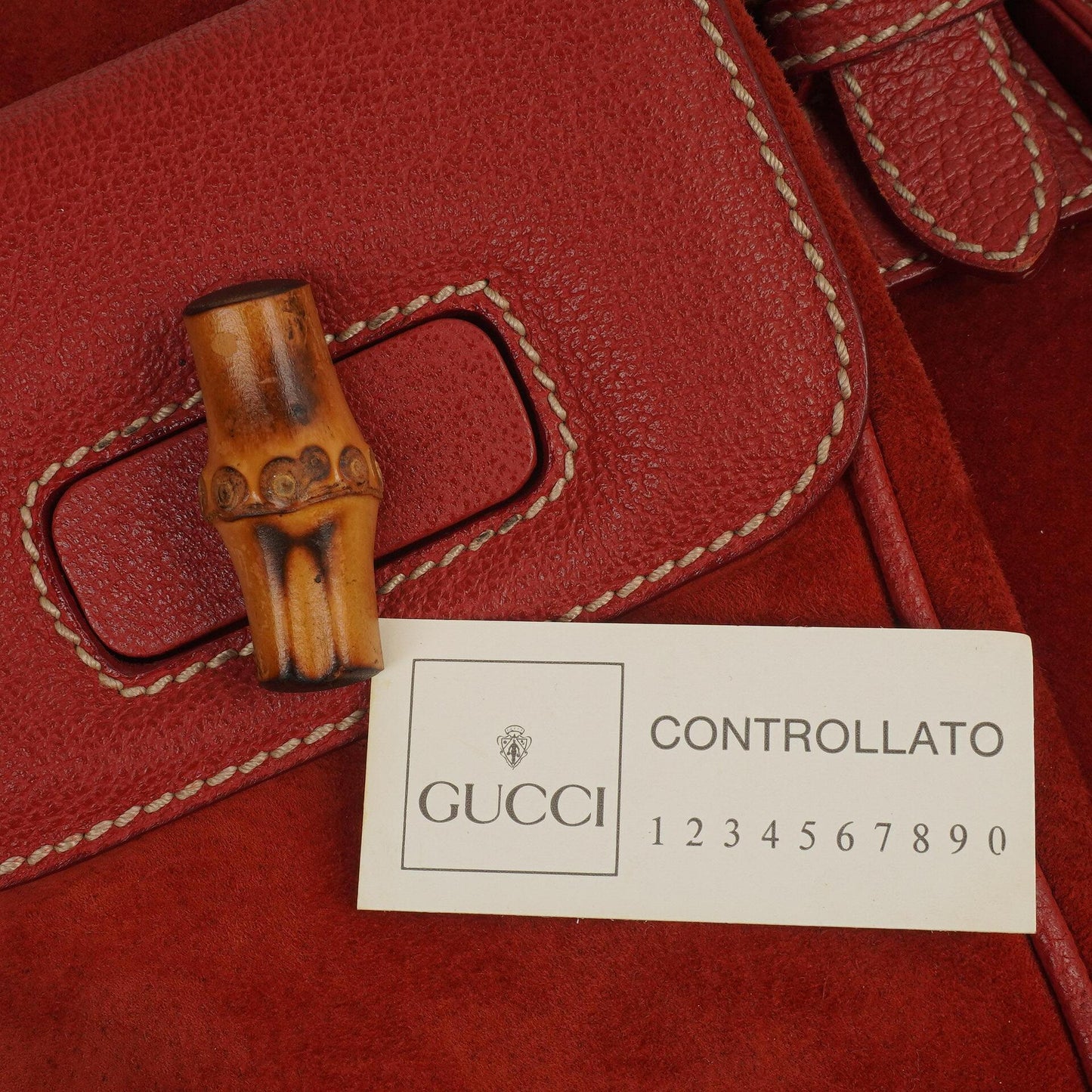 Gucci Bamboo Red Suede And Leather Backpack