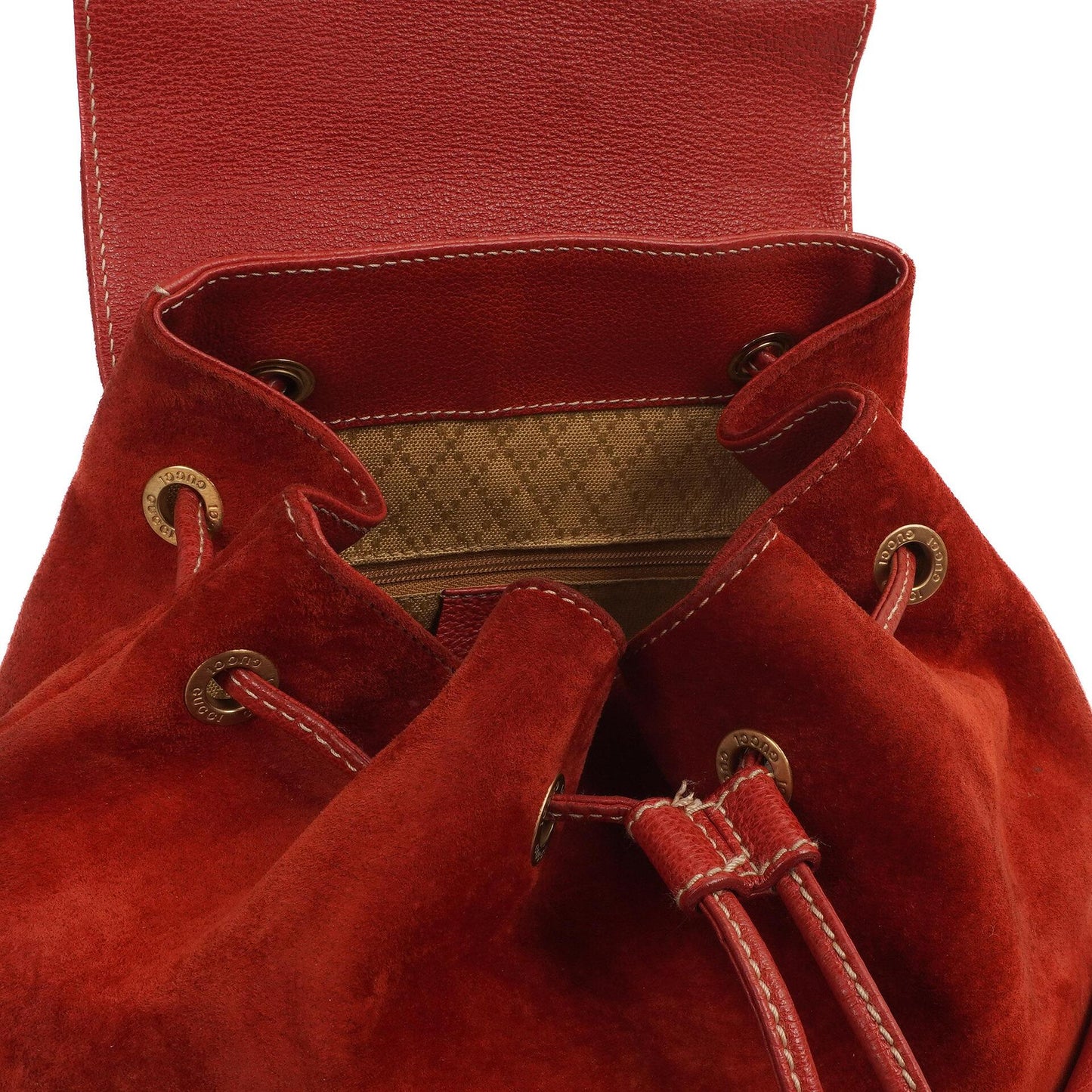 Gucci Bamboo Red Suede And Leather Backpack