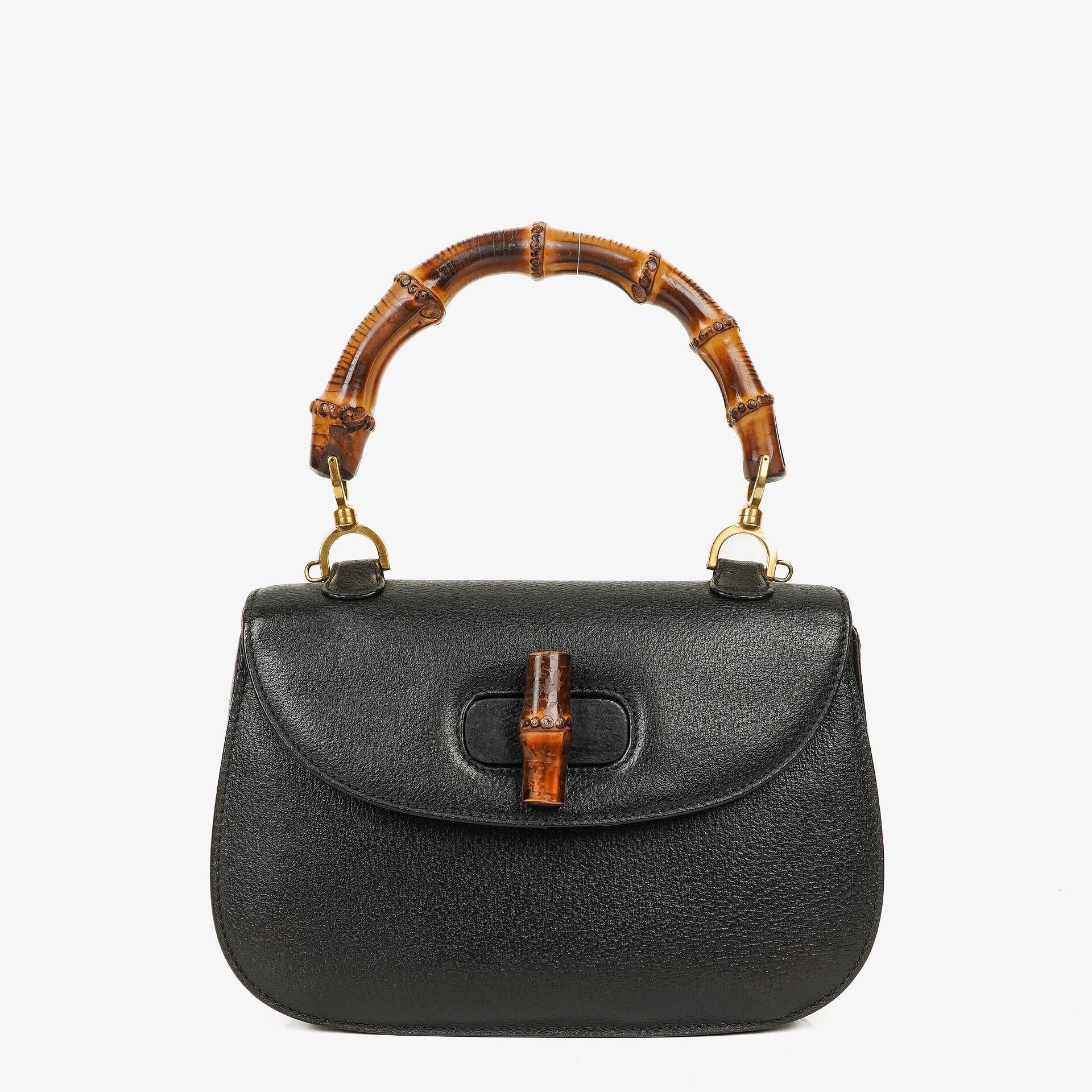 Gucci Bamboo Top Handle Black Leather Bag