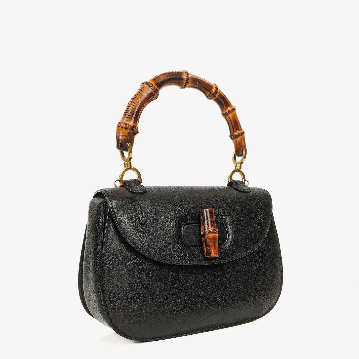 Gucci Bamboo Top Handle Black Leather Bag