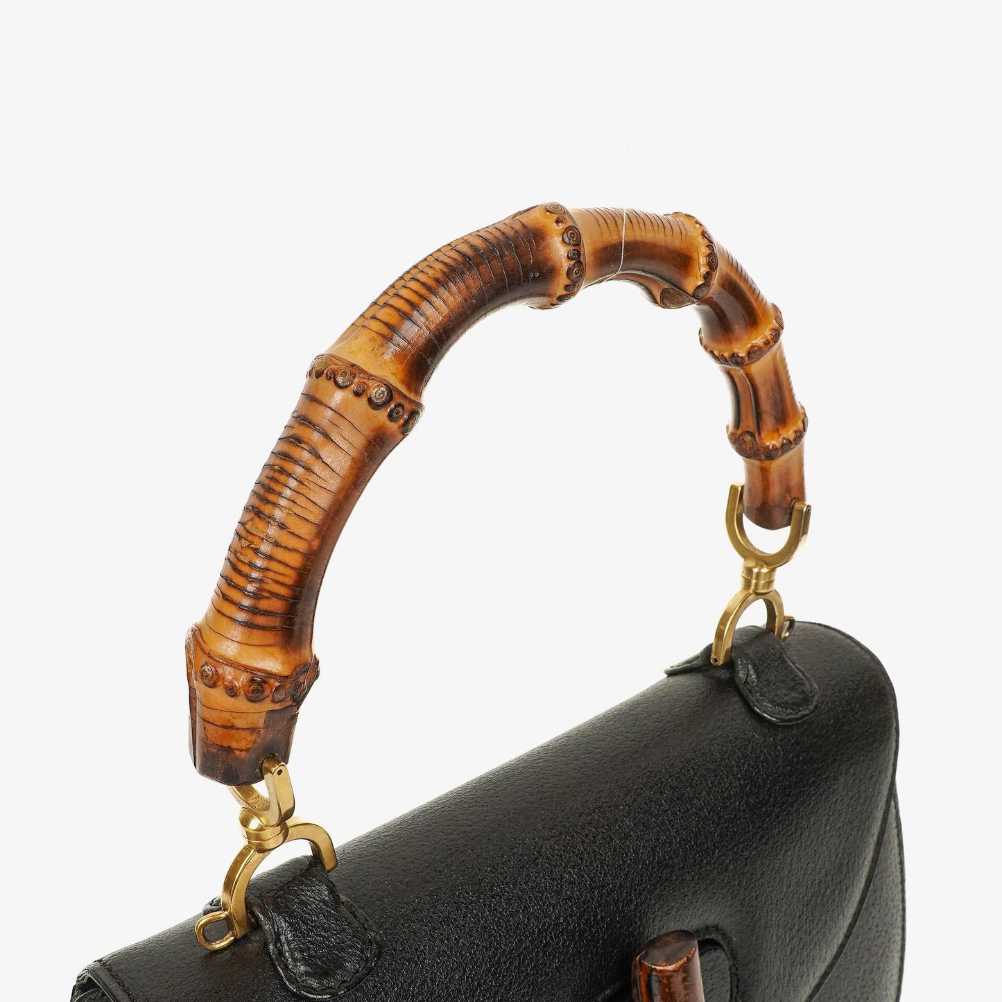 Gucci Bamboo Top Handle Black Leather Bag