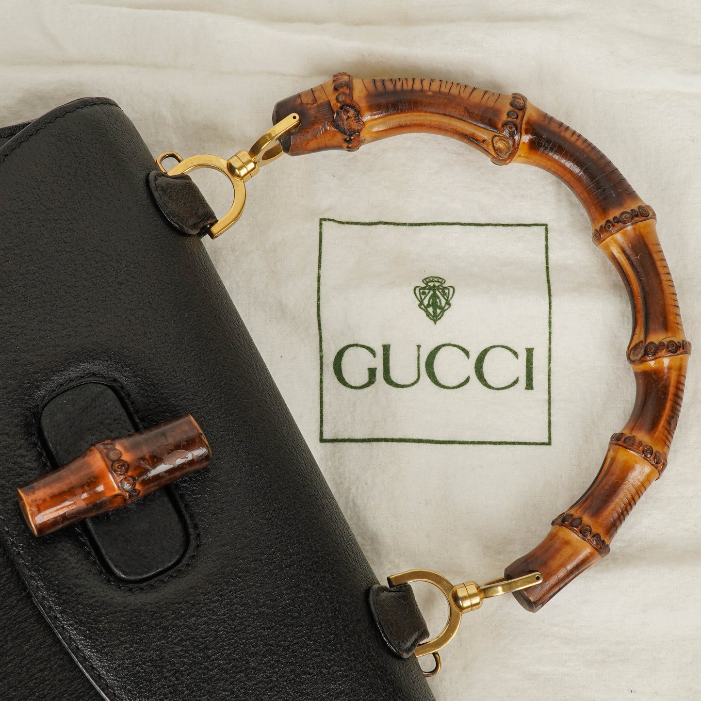 Gucci Bamboo Top Handle Black Leather Bag