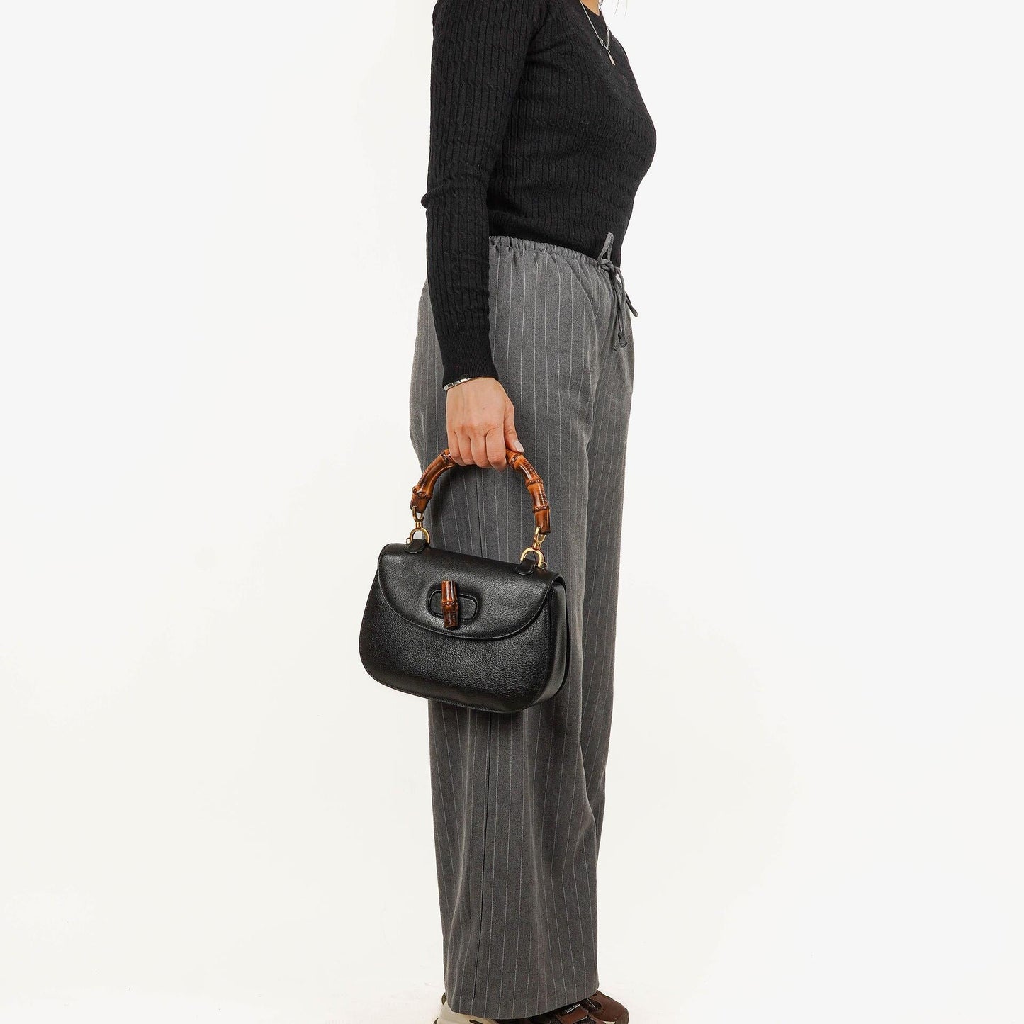 Gucci Bamboo Top Handle Black Leather Bag