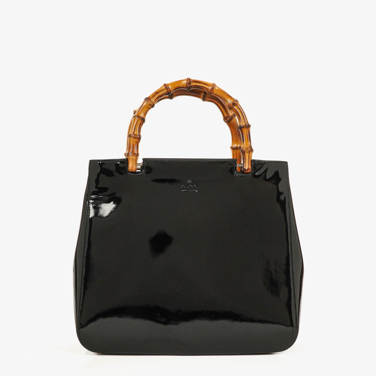 Gucci Bamboo Top Handle Black Patent Leahter Bag