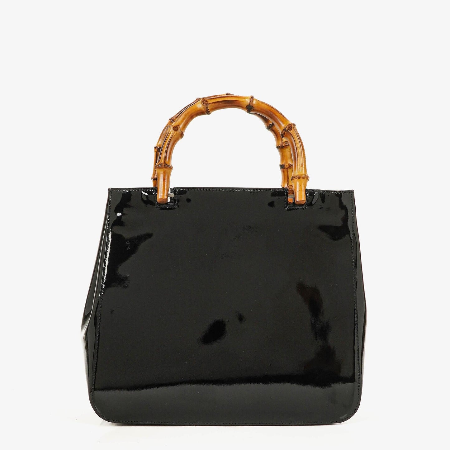 Gucci Bamboo Top Handle Black Patent Leahter Bag