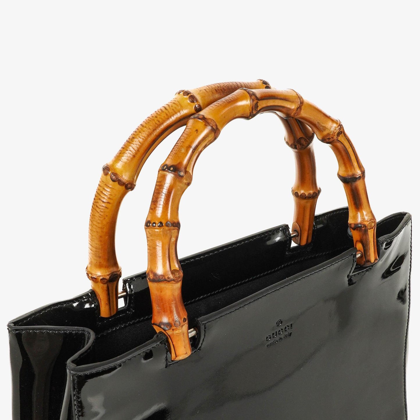 Gucci Bamboo Top Handle Black Patent Leahter Bag