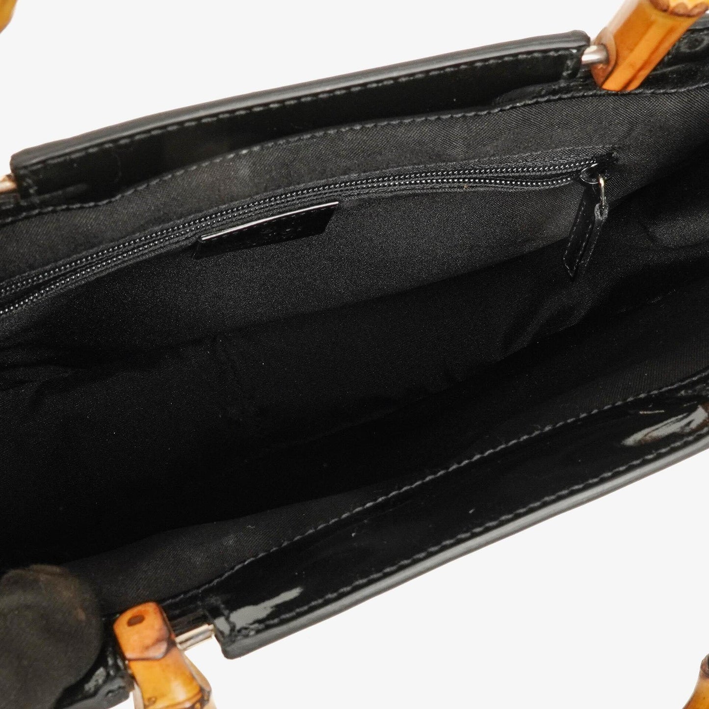 Gucci Bamboo Top Handle Black Patent Leahter Bag
