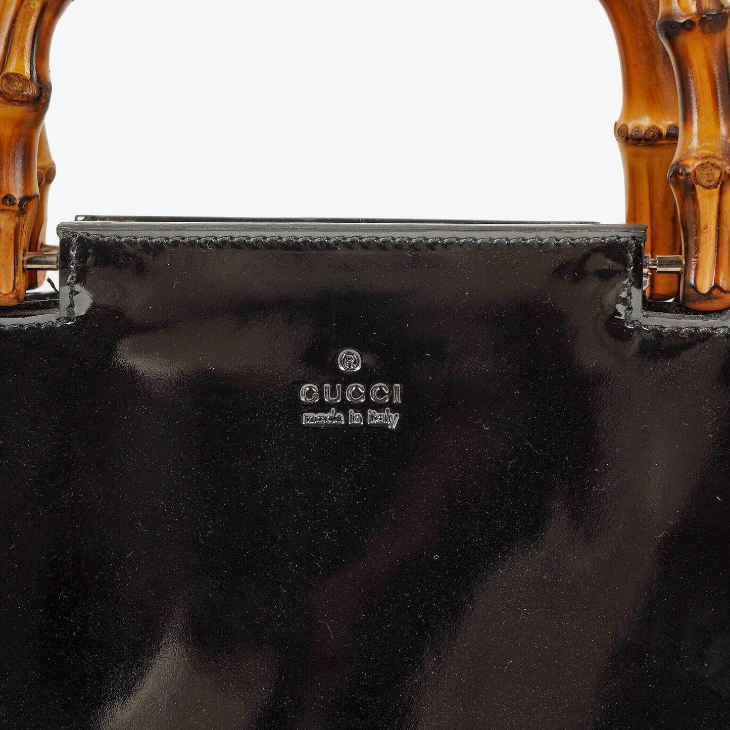 Gucci Bamboo Top Handle Black Patent Leahter Bag