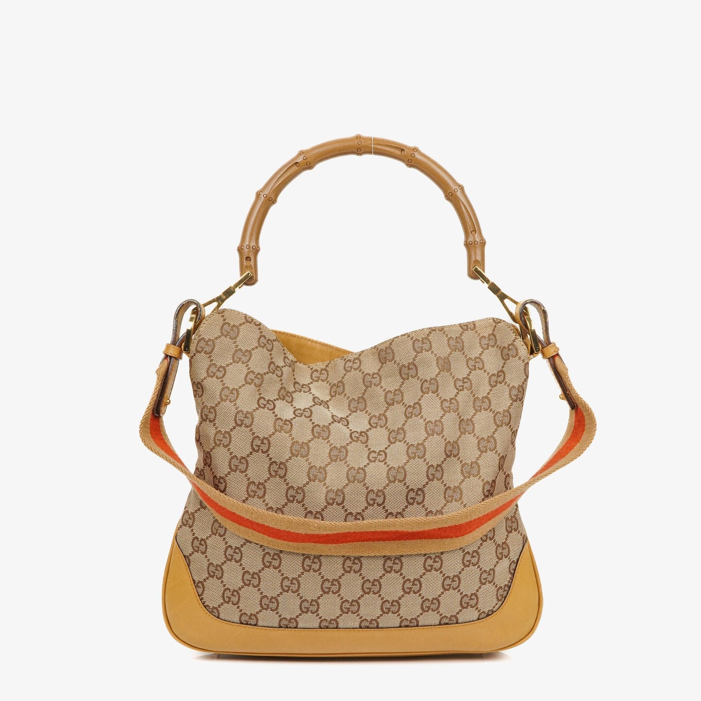 Gucci Bamboo Top Handle GG Canvas and Leather Hobo Bag