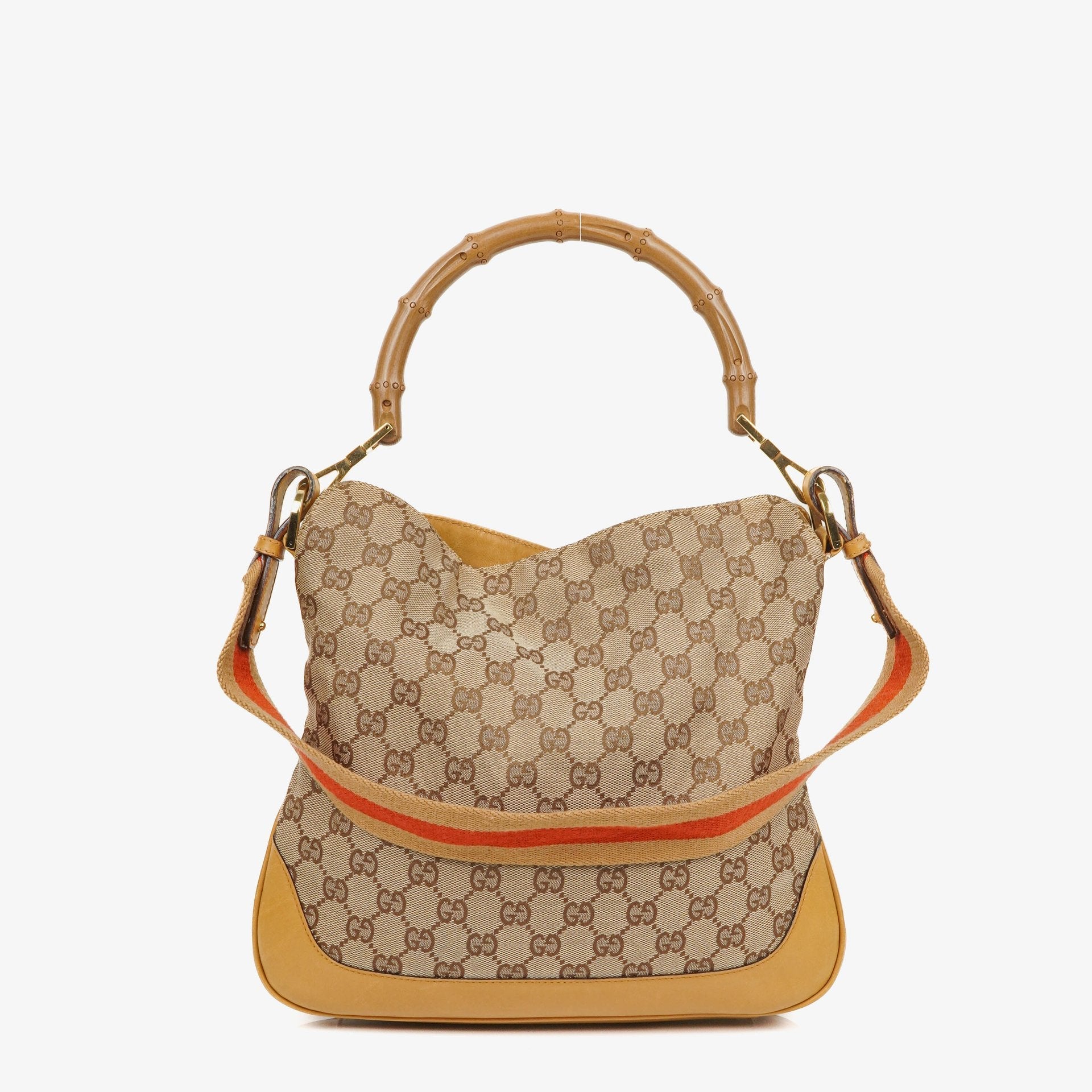 Gucci Bamboo Top Handle GG Canvas and Leather Hobo Bag