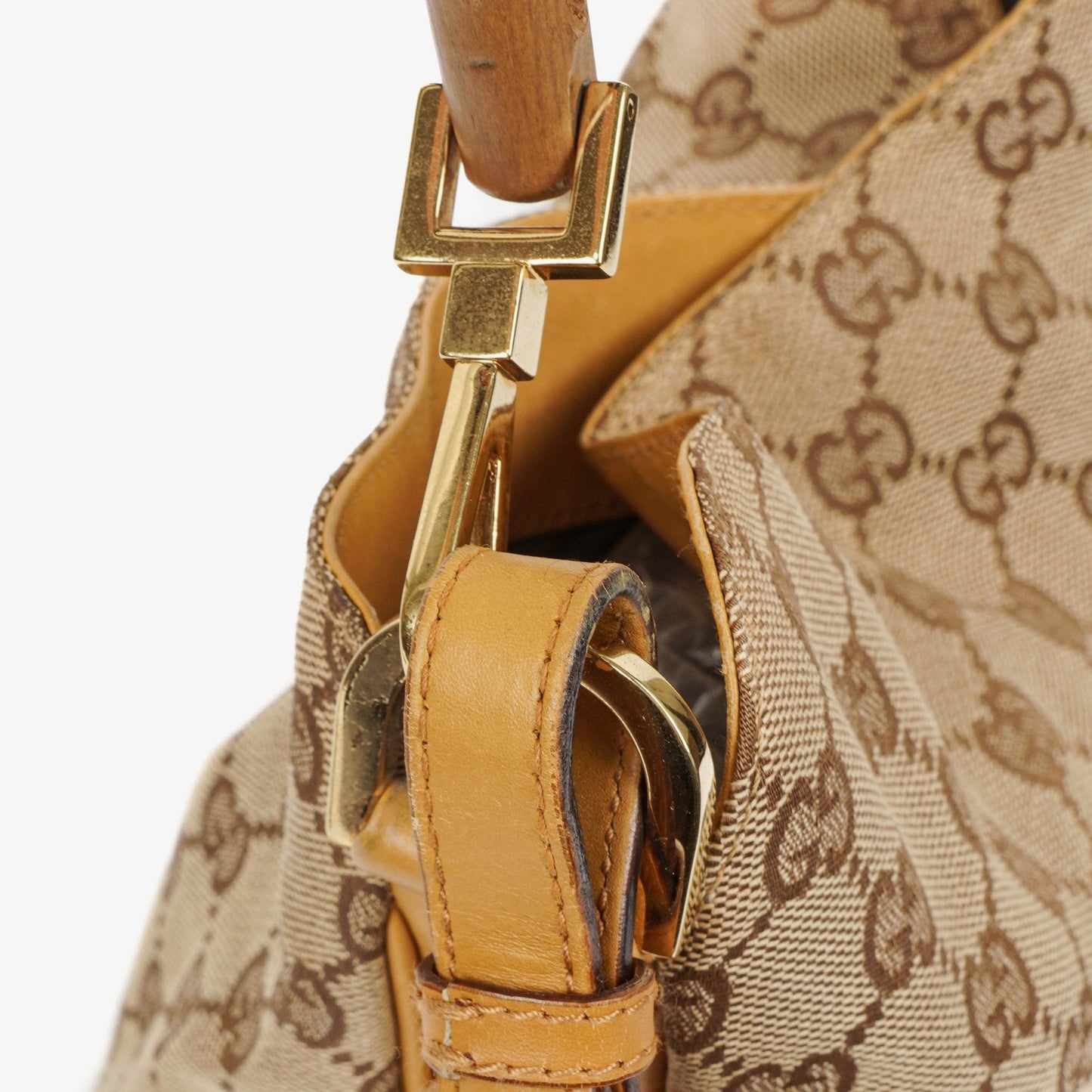 Gucci Bamboo Top Handle GG Canvas and Leather Hobo Bag