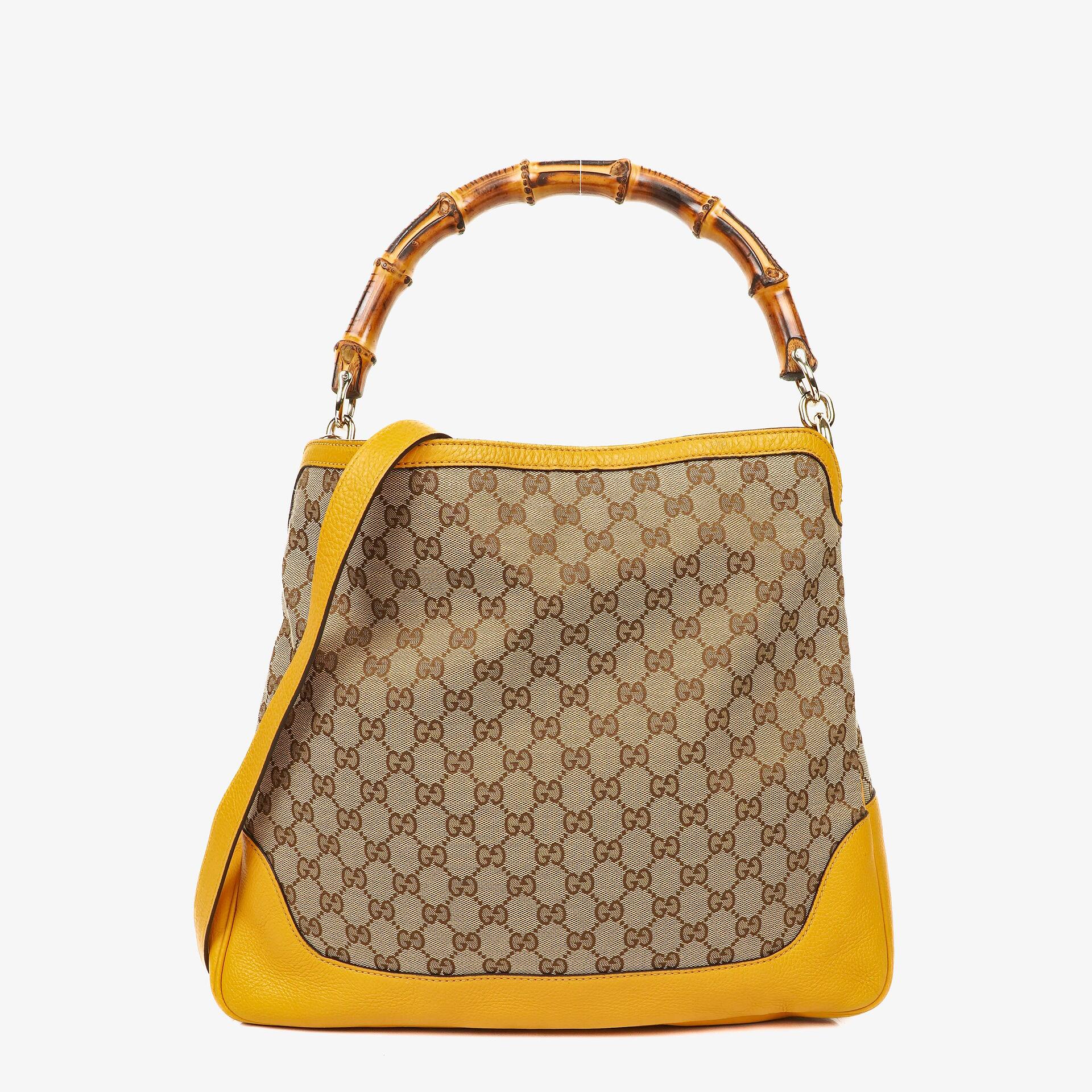 Gucci Bamboo Top Handle GG Canvas Biege Hobo Bag